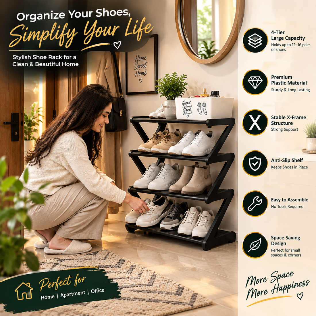4 Layer ZigZag Shoe Rack