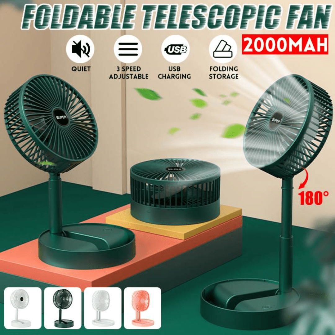 Telescopic Folding Fan, Mini Electric Desktop Fan, Portable Summe