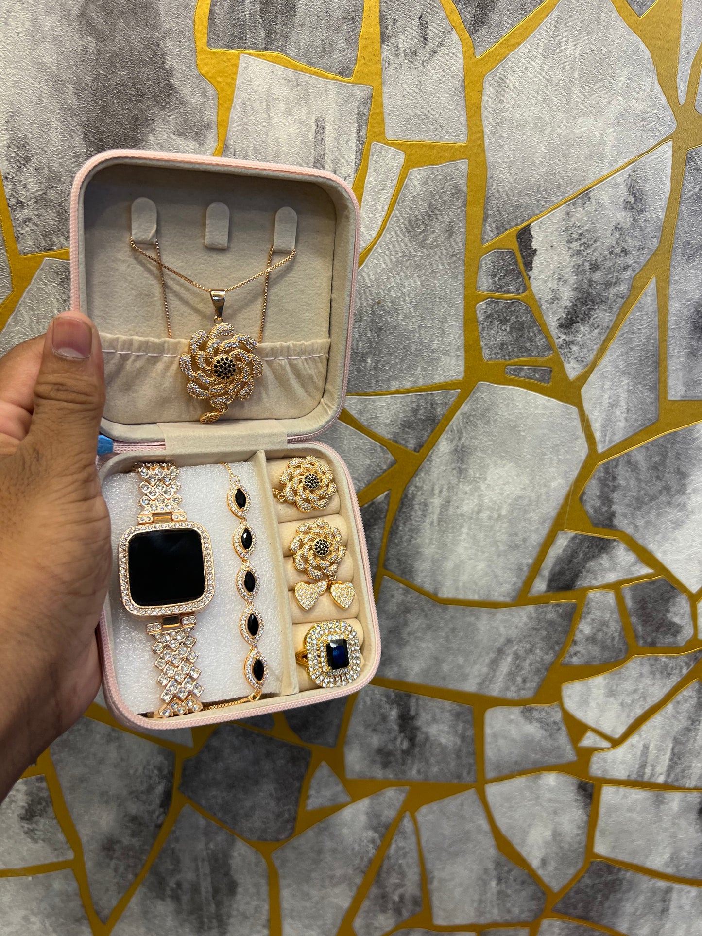 5 in one jewelry combo box  rings watch bracelet  and chain best set